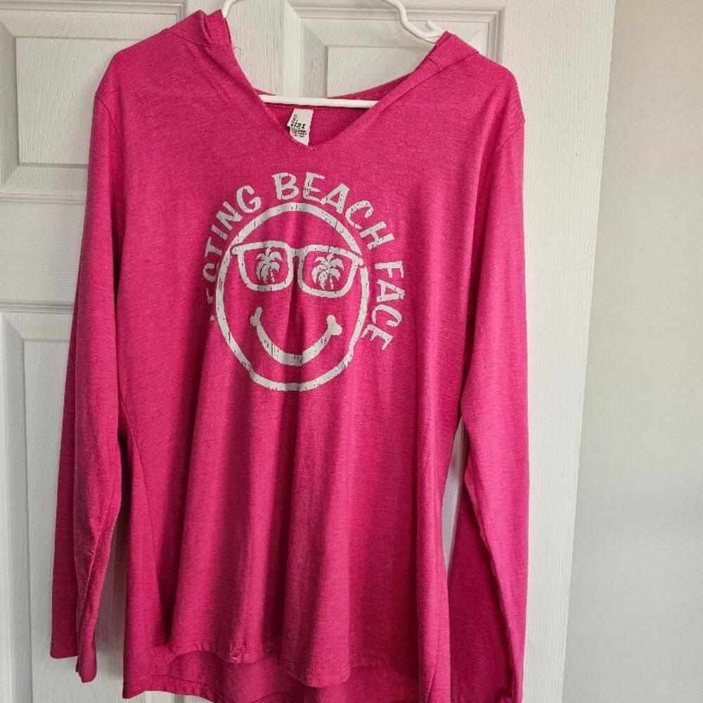 BEACH DIST RICT Resting Beach Face Hoodie tunic shirt coverup Hot Pink sz XL - Picture 2 of 9